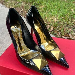 Valentino Black Heels with Gold Accents